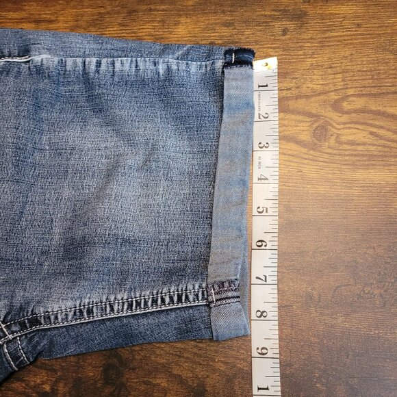 Love Indigo Shorts Size 4 Cuffed Embroidered Pockets Medium Dark Wash Stretch - Picture 9 of 10